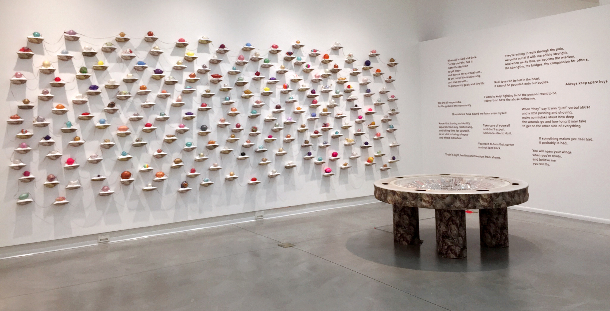 Pearls of Wisdom installed  at Orange Coast College gallery in 2017 for the exhibit, Kim Abeles: ˌterə ˈfɜːrmə