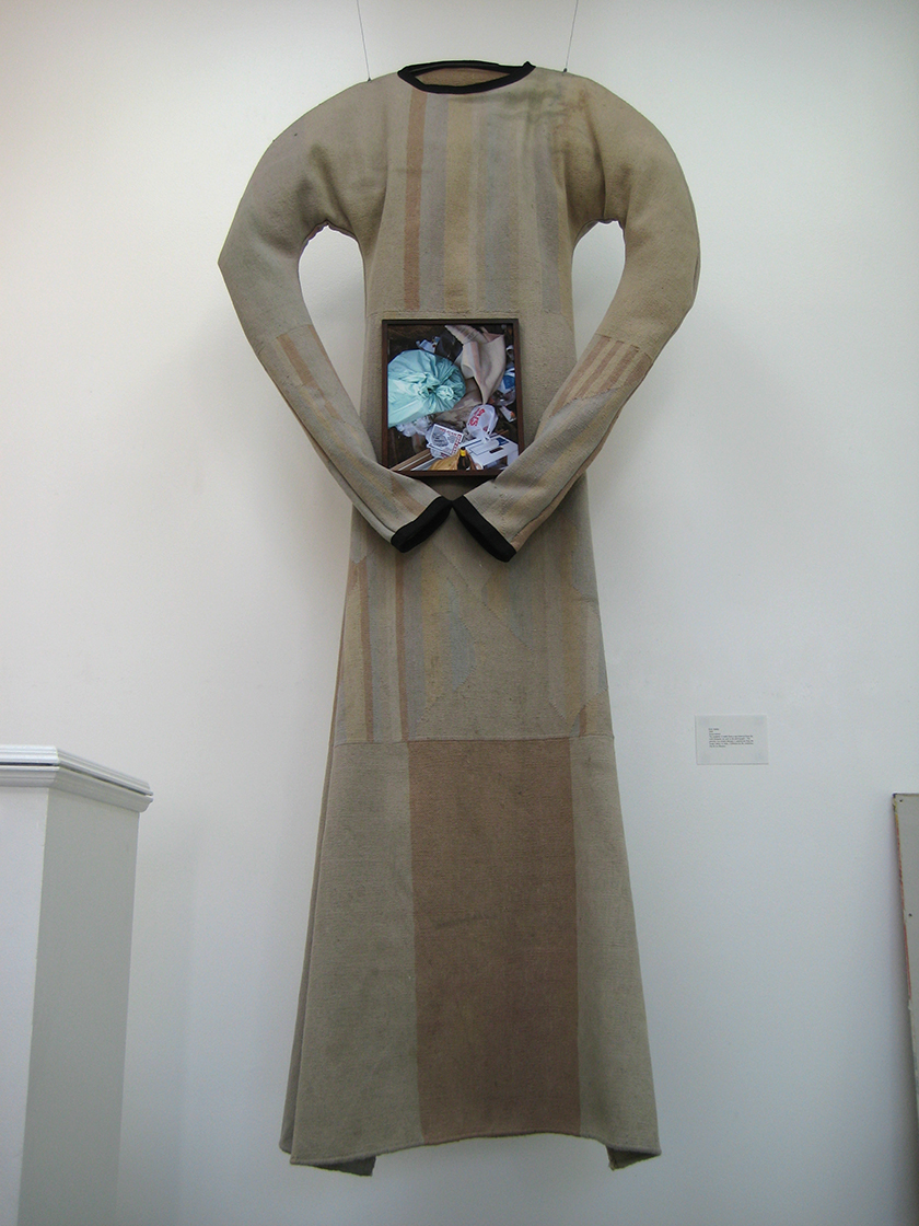 Resuscitation (2008) constructed from a rug found in a trash dumpster as seen in the framed photograph
