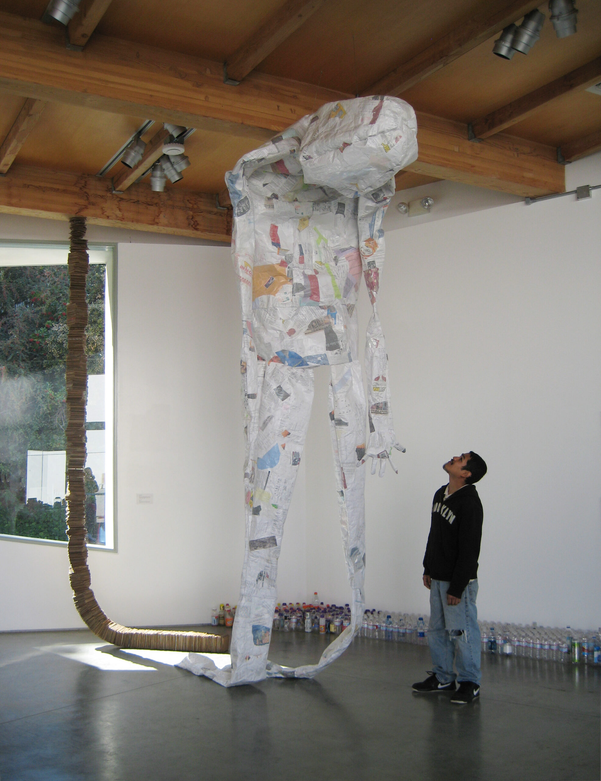 Paper Person (2009) is a persona created from one day of paper-trash at Harvard-Westlake.  The figure’s size is based on the amount of paper thrown away in one day (Monday, January 5, 2009).